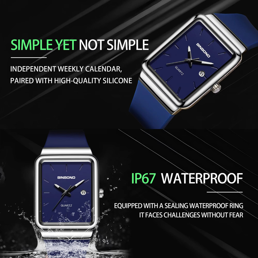 BINBOND Armbanduhr Quarz, Silikon, Blau, Herren - Bild 3