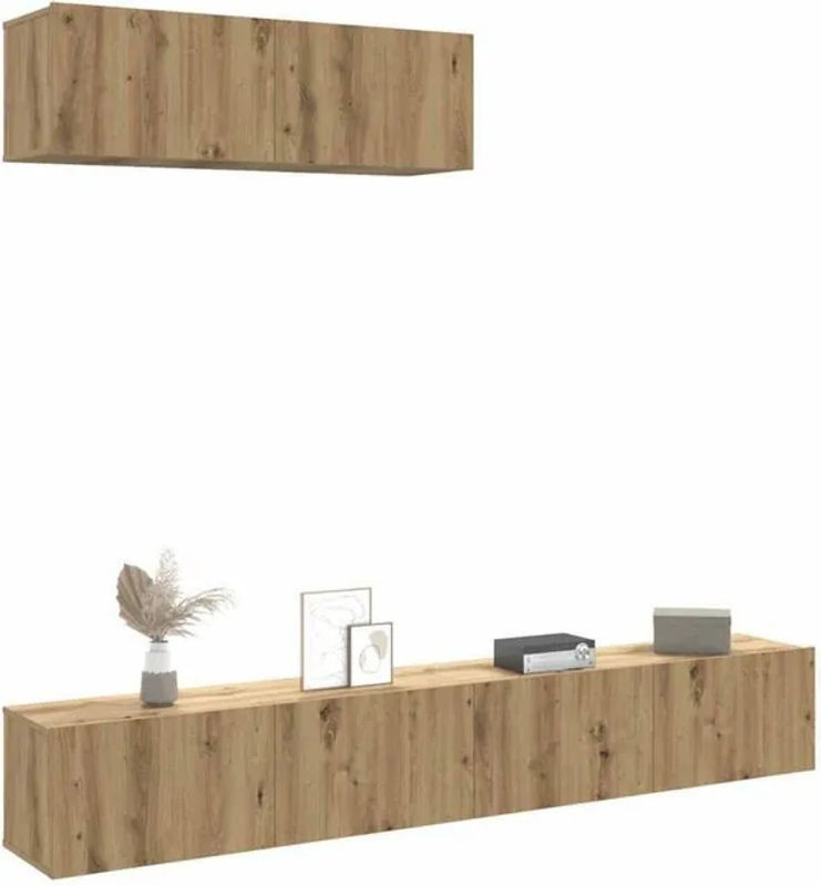 Vidaxl Set aus 3 TV-Wandschränken in Eiche Natur und Beige aus Holzwerkstoff, Skandinavischer Stil, B/T/H: 100 x 30 x 30 cm - Bild 1