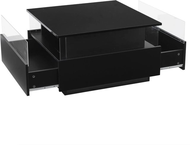 okwish Couchtisch mit LED-Beleuchtung und 2 Schubladen in Schwarz, B/T/H: 70 x 70 x 41 cm - Bild 1