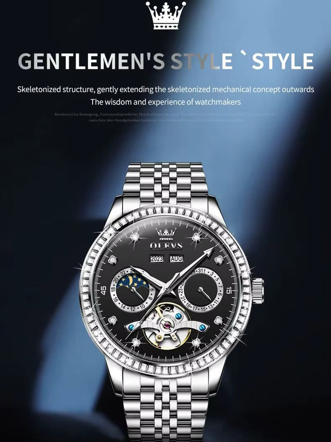 OLEVS Armbanduhr, Automatik, Edelstahl, Diamant, Herren - Bild 7