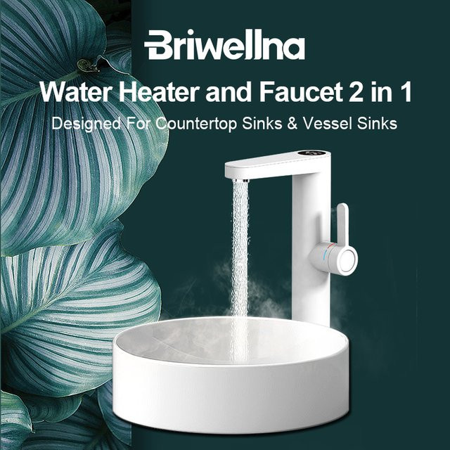 Briwellna Elektrischer Wasserhahn 3200W in Weiß, tankloser Heißwasserbereiter für das Badezimmer, 220V - Bild 1