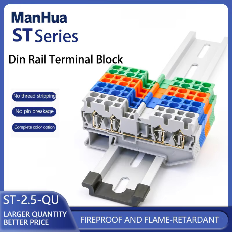 ManHua 10 Stück DIN-Schienen-Klemmenblock ST-2.5-QUATTRO Drahtverbinder Rückzugtyp 4-Leiter Federklemmen in Grau - Bild 2