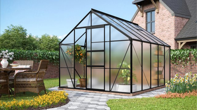 Vitavia Gewächshaus Merkur 8300 in Schwarz mit 8,3 m² Fläche, Polycarbonat-Platten und Schiebetür - Bild 1