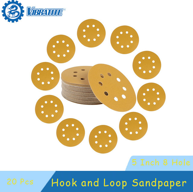 VIBRATITE Schleifscheiben Set aus Aluminiumoxid mit 8 Löchern, 20 Stück, 5 Zoll, Körnung 40 bis 1000, für Metall und Holz - Bild 1