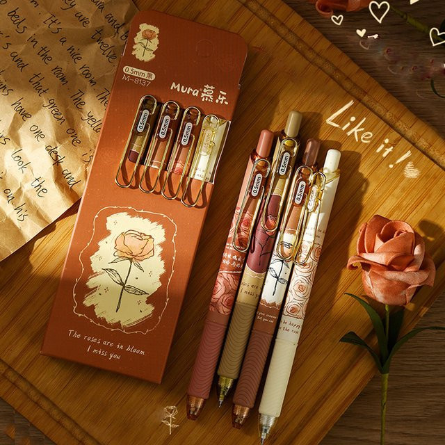 Mule Rose & Poetry Einziehbare Gelstifte, 4er-Pack, Mehrfarbig (Pink) - Bild 1
