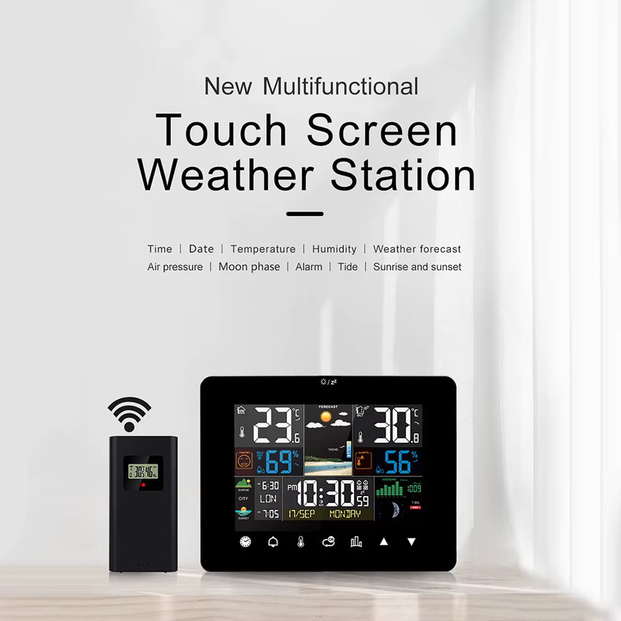 Meterk Multifunktions-Wetterstation mit Touchscreen und kabellosem Außensensor in Schwarz - Bild 3