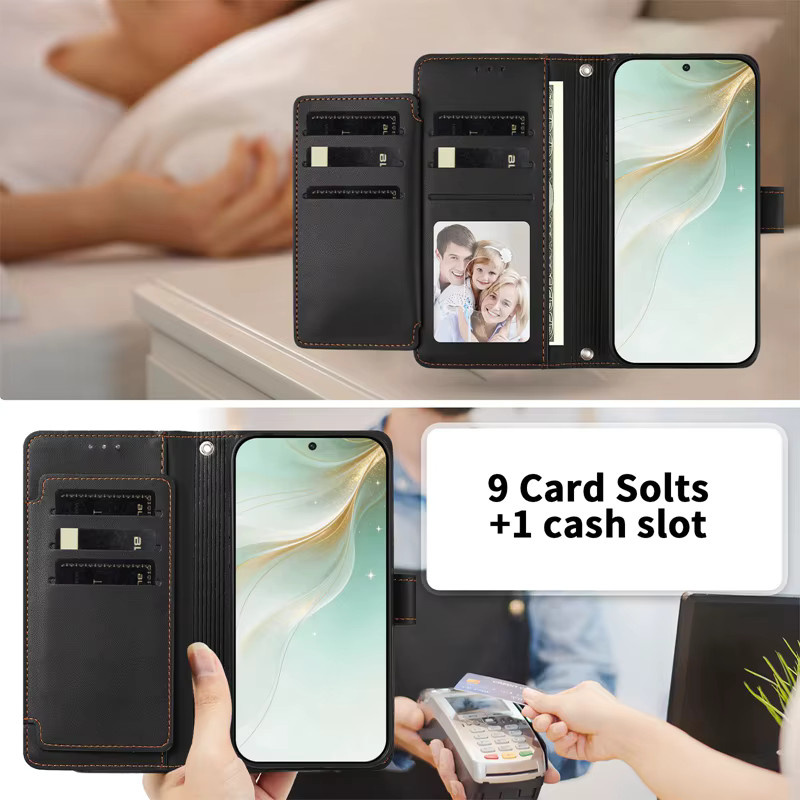 Leder-Flip-Hülle für Blackview Wave 10 9C 8 8C 7C 6C Shark 9 8 6 A53 A52 Pro – Luxuriöse Multi-Karten-Brieftaschenhülle mit 9 Kartenfächern in Schwarz oder Grün - Bild 3