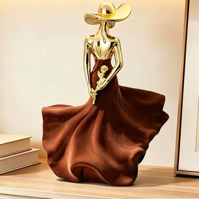 LISM Abstrakte Mädchenskulptur in Gold aus Kunstharz als dekorative Tischdekoration - Bild 1