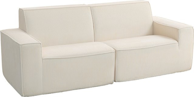 HOMCOM 3-Sitzer-Sofa aus Cord-Velours in Beige, modernes Sofa mit gepolsterter Sitzfläche und Armlehnen, Breite: 230 cm - Bild 1