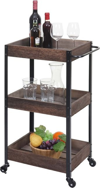 MCW Servierwagen H22 aus Massiv-Holz in Shabby Braun mit Rollen - Bild 3