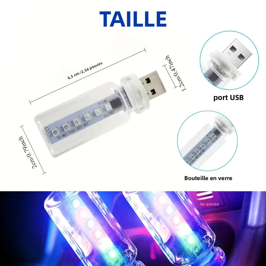 RGB LED Ambientelicht für die Auto-Innenausstattung mit 13 Modi, USB-Anschluss und Touch-Schalter, Mehrfarbig - Bild 2