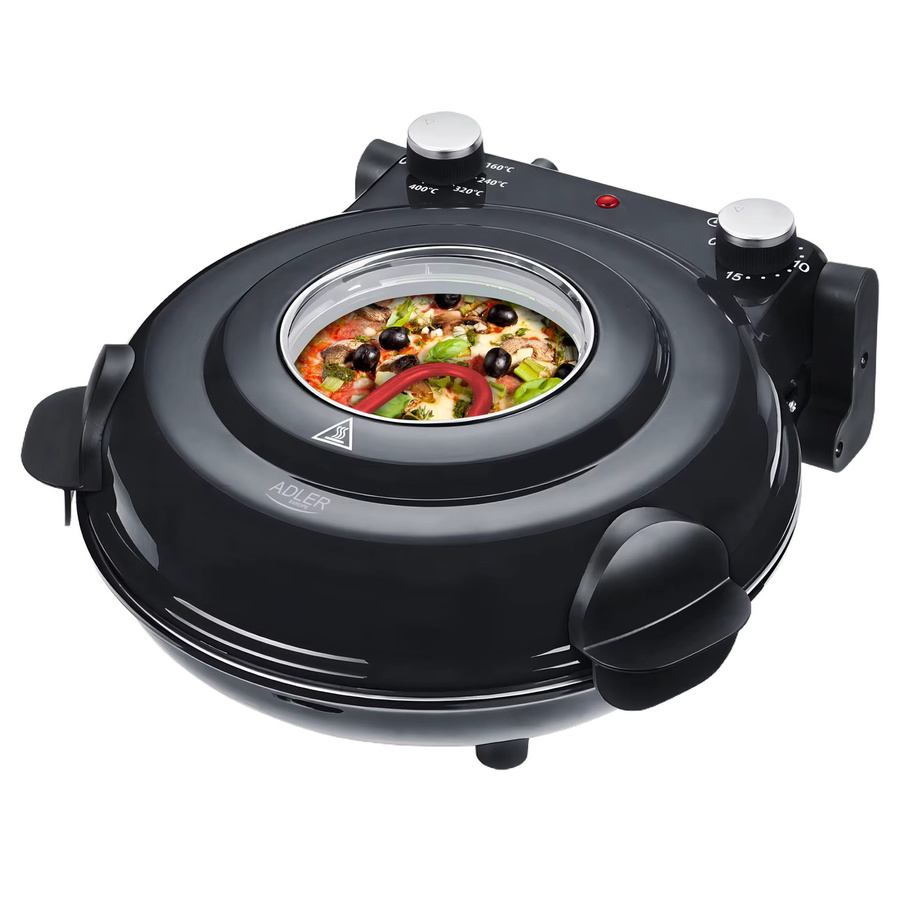 Adler Elektrischer Pizzaofen mit Stein und Timer, 1200 W, 400 °C, Schwarz - Bild 4