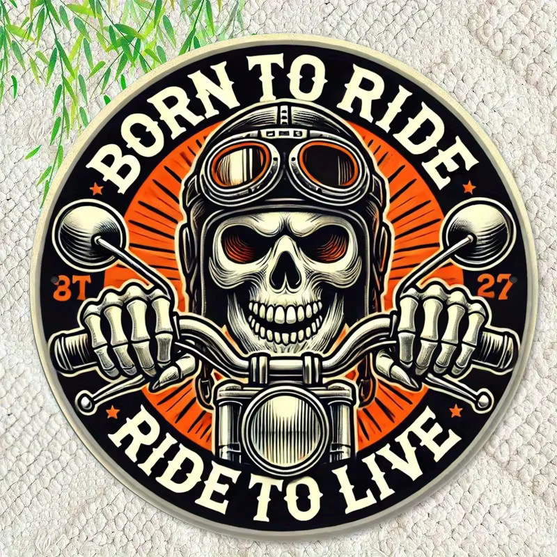 Potdemiel Vintage-Motorrad-Schädel Metallblechschild Rund, Mehrfarbig, Durchmesser: 19,81 cm - Bild 5
