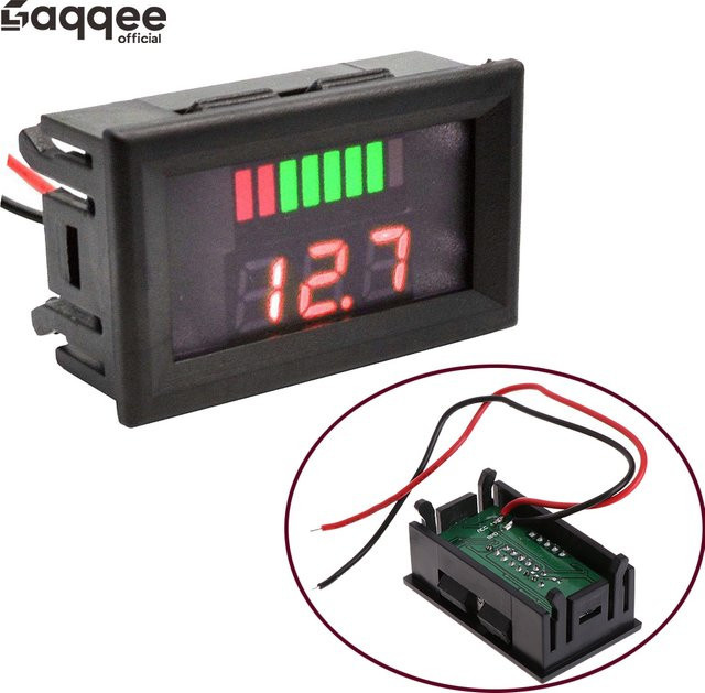 Gaqqee Universal Lithium Batterie Kapazitätsmesser und Voltmeter mit LED-Display für 7-100V, Rot/Schwarz - Bild 1