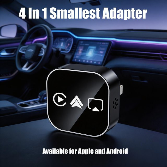 NUOYING 4-in-1 Wireless CarPlay und AirPlay Adapter mit AI Smart Car System in Schwarz und Silber - Bild 1