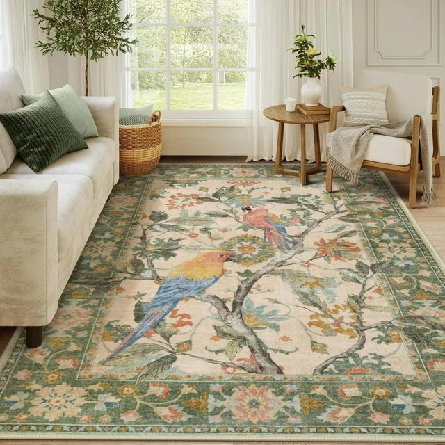 Orientalischer Teppich mit Blumen- und Vogelmotiven, Mehrfarbig, B/T: 80 x 120 cm - Bild 1