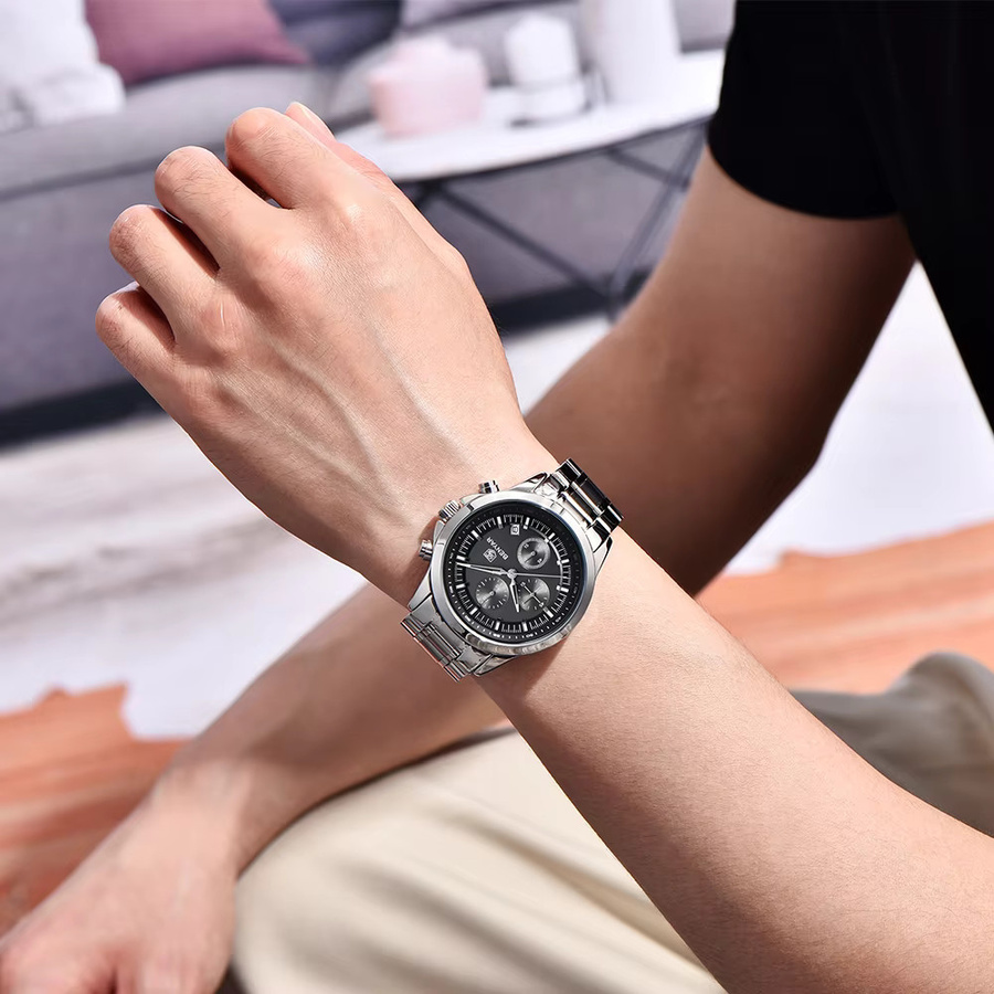 BENYAR Armbanduhr, Quarz, Edelstahl, Schwarz, Silber, Herren - Bild 3