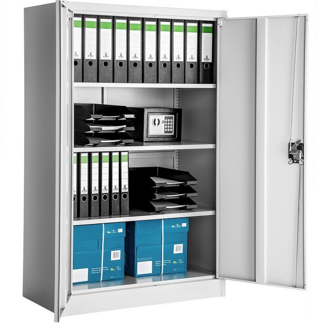 tectake Aktenschrank aus pulverbeschichtetem Stahl mit 2 Flügeltüren und höhenverstellbaren Einlegeböden, Grau, B/T/H: 90 x 40 x 140 cm - Bild 1