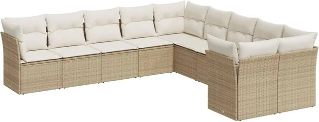 vidaXL 10-tlg. Garten-Sofagarnitur in L-Form aus Poly-Rattan in Beige mit Sitzkissen und Rückenkissen inklusive Stauraum - Bild 1