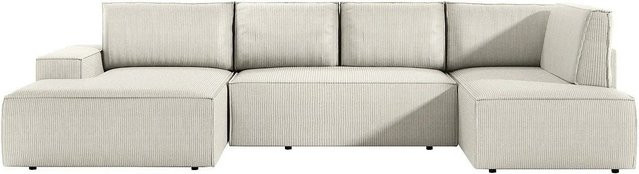Vente-unique Schlafsofa Amelia in Beige mit Cord-Bezug und L-Form - Bild 1