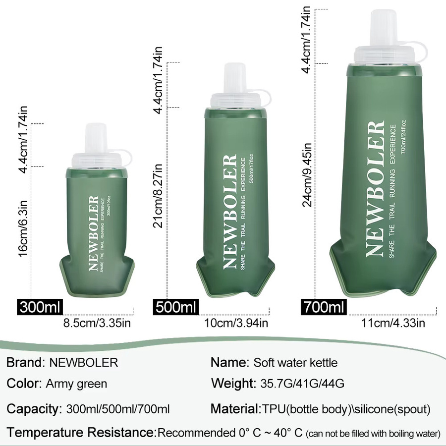 Faltbare Silikon-Wasserflasche von NEWBOLER in Grün für Outdoor, Camping und Reisen - Bild 2