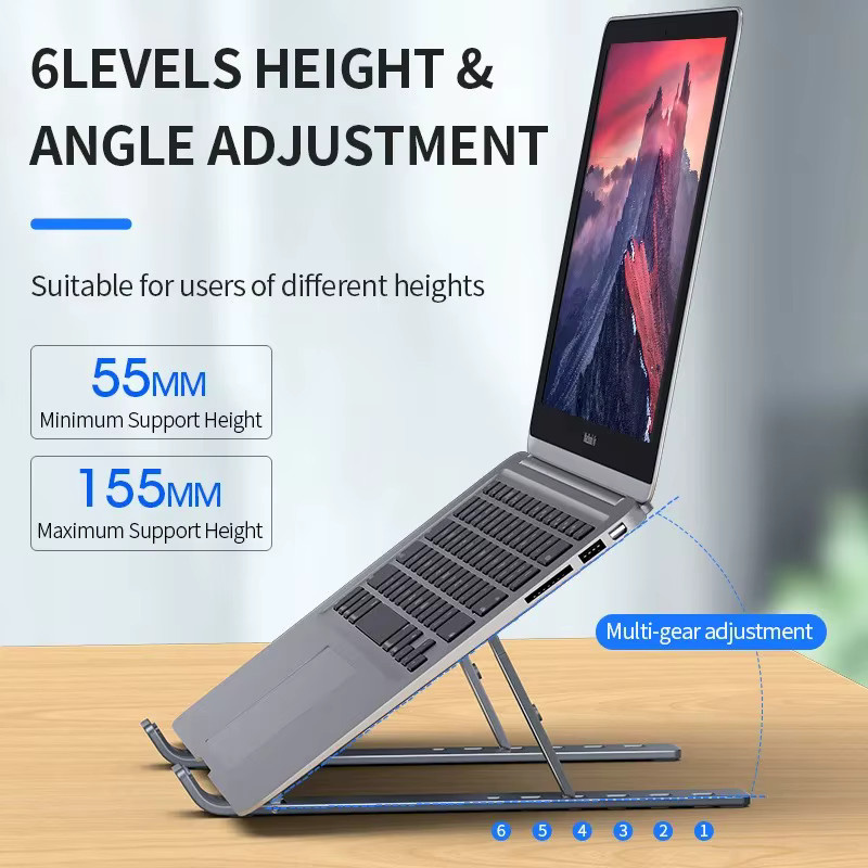 Kebidumei Faltbarer Laptop-Ständer aus Aluminiumlegierung, verstellbare Notebook-Halterung in Schwarz - Bild 2