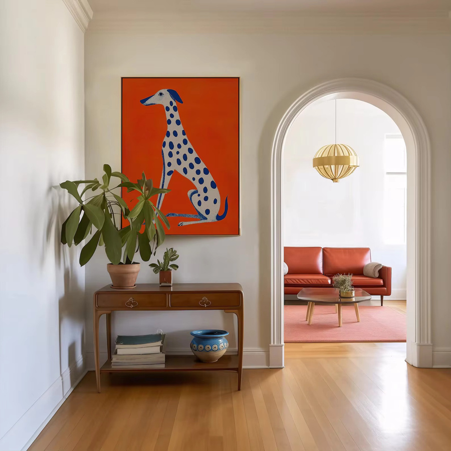 Abstrakter Dalmatiner Wandkunstdruck von SHENCHEN in Orange, moderne Mid-Century Tierillustration als digitales Kunstwerk - Bild 3