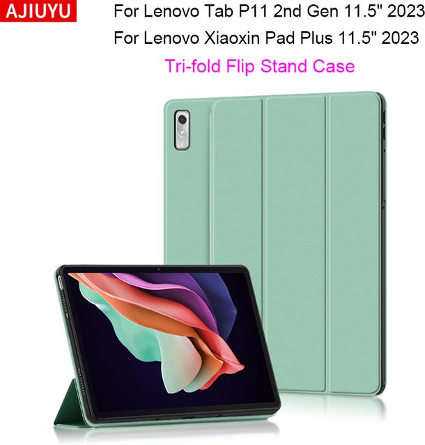 AJIUYU Schutzhülle für Lenovo Tab P11 2. Generation und Xiaoxin Pad Plus 11 Zoll 2023 (TB-350FU) aus PU-Leder mit weicher Rückseite und Ständer in Grün - Bild 1