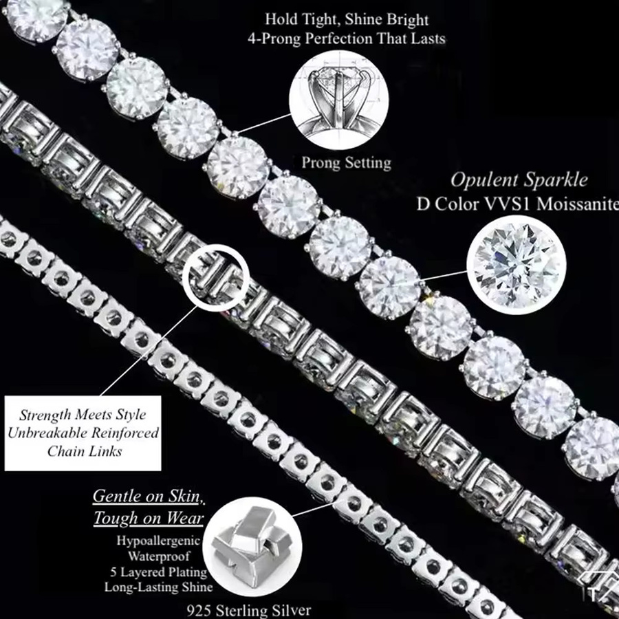 ROBUKF Tennis-Armband, Moissanit, 925 Silber, Weißgold, Damen und Herren - Bild 4