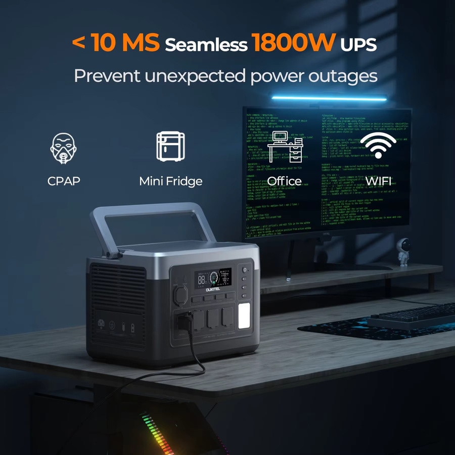 OUKITEL P1000E PLUS Tragbare Powerstation 1800W mit 1024Wh LiFePO4-Akku Solargenerator in Grau - Bild 3