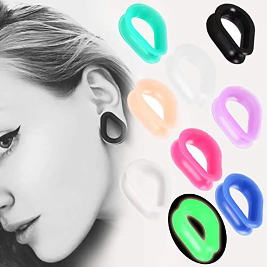 Ohrstecker und Tunnel Set, Silikon, Bunt, Unisex, 4-30mm - Bild 3