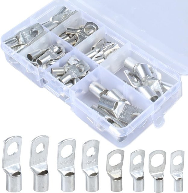 AOKIN 60-teiliges Set verzinntes Kupfer Ringklemmen und Batterieklemmen-Stecker in Silber für AWG 10 8 6 4 Kabel - Bild 1