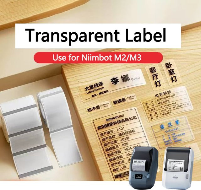 Niimbot M2/M3 Transparentes Etikettenpapier, selbstklebendes Thermotransfer-Druckpapier, wasserfest und reißfest - Bild 1