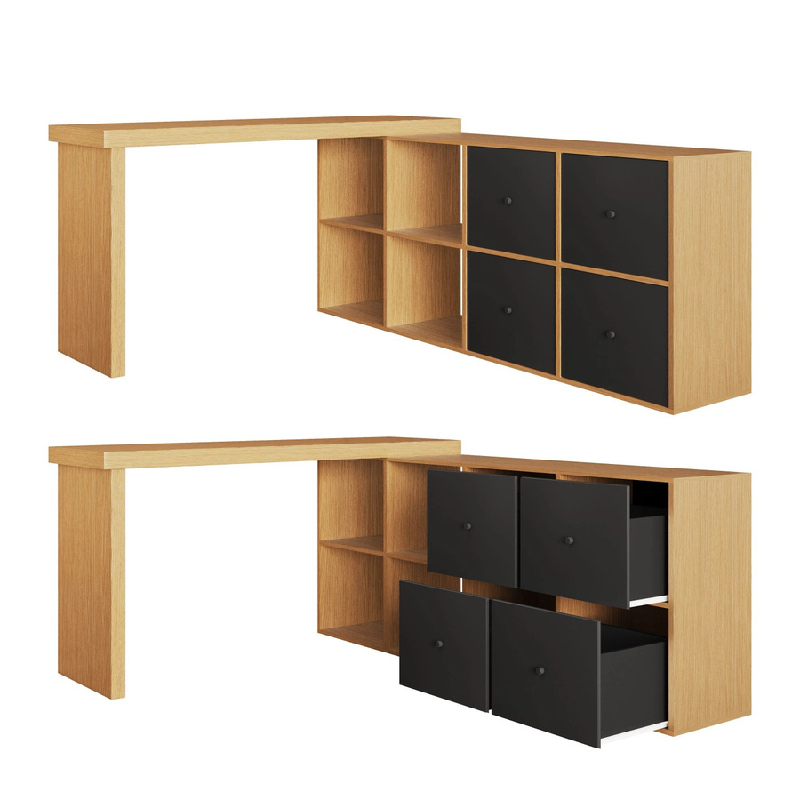 okwish Ecktisch schwenkbar in L-Form oder gerade aufstellbar, Schreibtisch in Braun, B/T: 120 x 48 cm - Bild 2