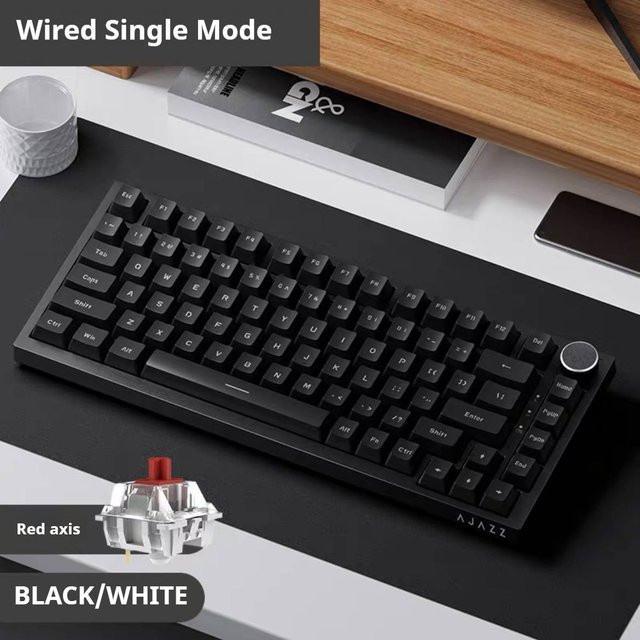 Ajazz AK820/AK820Pro Mechanische Gaming-Tastatur in Schwarz mit Bluetooth, 2.4G Wireless und Kabelverbindung, Hot-Swappable mit Lautstärkeregler - Bild 1