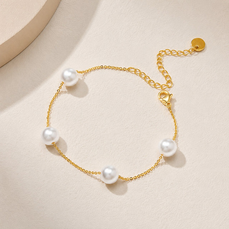 Erpels Fußkettchen Edelstahl, Gold, Perle, Damen