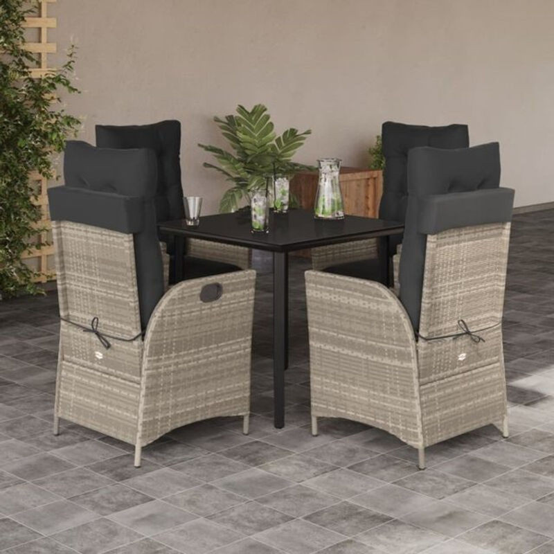 5-tlg. moderne Garten-Essgruppe aus Poly-Rattan mit Kissen und Glasplatte in Hellgrau von vidaxl - Bild 1