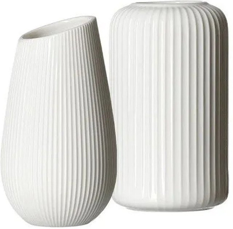 Ritzenhoff & Breker Alma Nora Vasen-Set 2-teilig aus Porzellan in Weiß mit Rillen-Relief, Höhe: 16 cm