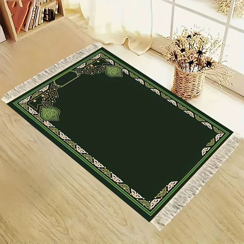 VIKAMA Waschbare Islamische Gebetsmatte in Dunkelgrün mit orientalischem Design - Bild 2