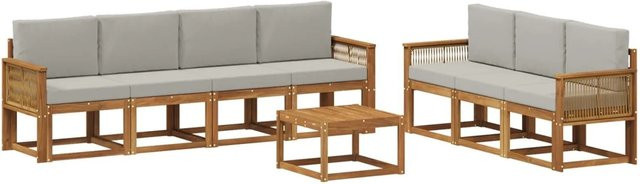 vidaXL Outdoor-Sofagarnitur 8-teilig aus Akazienholz und Polyester in Natur und Hellgrau - Bild 1