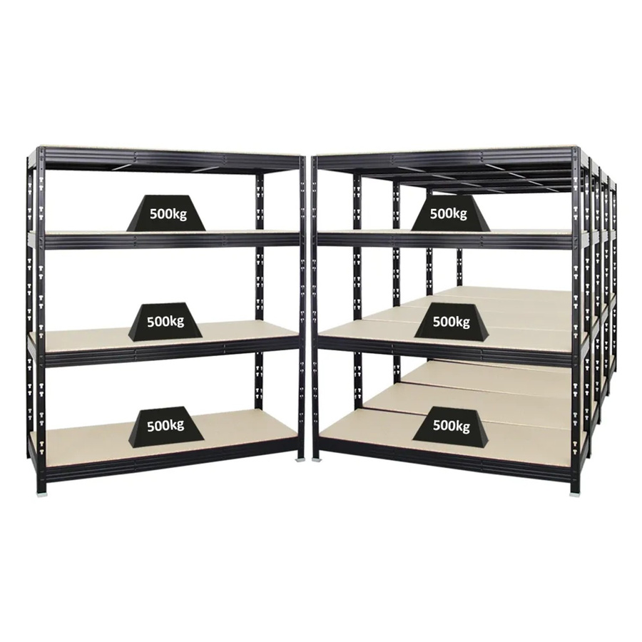 PROREGAL Rhino Schwerlastregal Set mit 5 Regalen, Schwarz, H x B x T: 180 x 160 x 60 cm, 4 MDF-Holzplatten-Ebenen pro Regal, 500 kg Fachlast - Bild 2