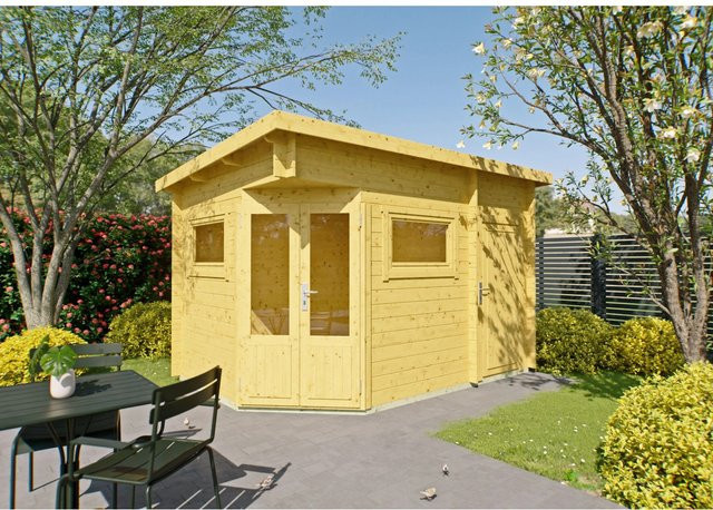 Fjordholz Gartenhaus Modell Leva 2D aus imprägnierter Kiefer in Gelb mit Fenster und Tür - Bild 1