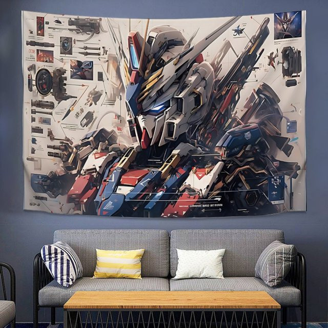 Bandai Mobile Suit Gundam Anime Wandteppich in Multicolour als dekorativer Wandbehang für Schlafzimmer und Wohnbereich - Bild 1