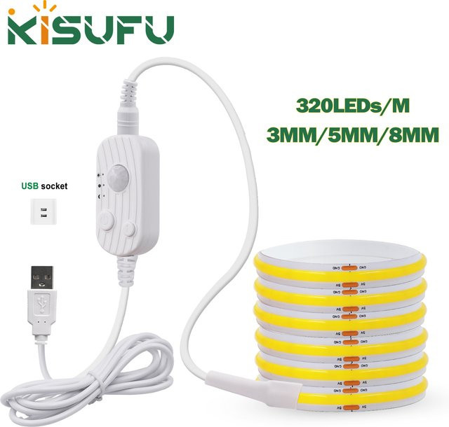 KISUFU COB-LED-Streifen mit Bewegungssensor, USB-betrieben, Weiß, RGB, Flexibles Raumnachtlicht - Bild 1