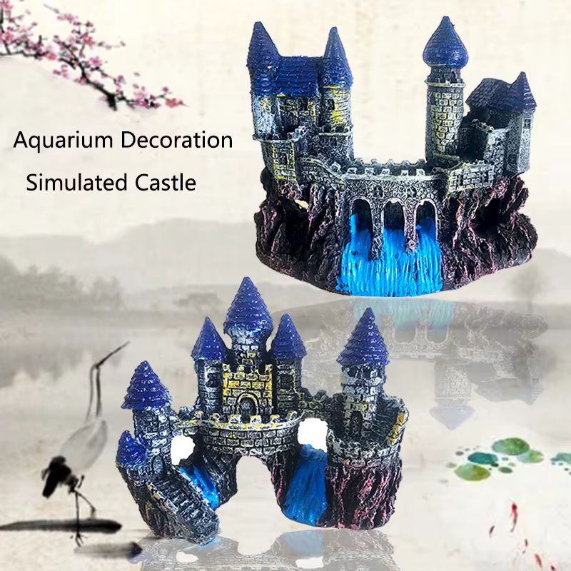 ZHIYANG Aquarium Dekoration Alte Burg aus Harz als Höhle und Ornament für die Aquascaping Landschaft im antiken Stil - Bild 4