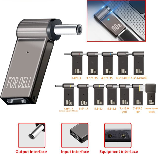 USB-C auf DC Konverter Adapter für Lenovo, HP und DELL, 100W Laptop Ladegerät Netzteil mit 5A 20V, Schwarz - Bild 1