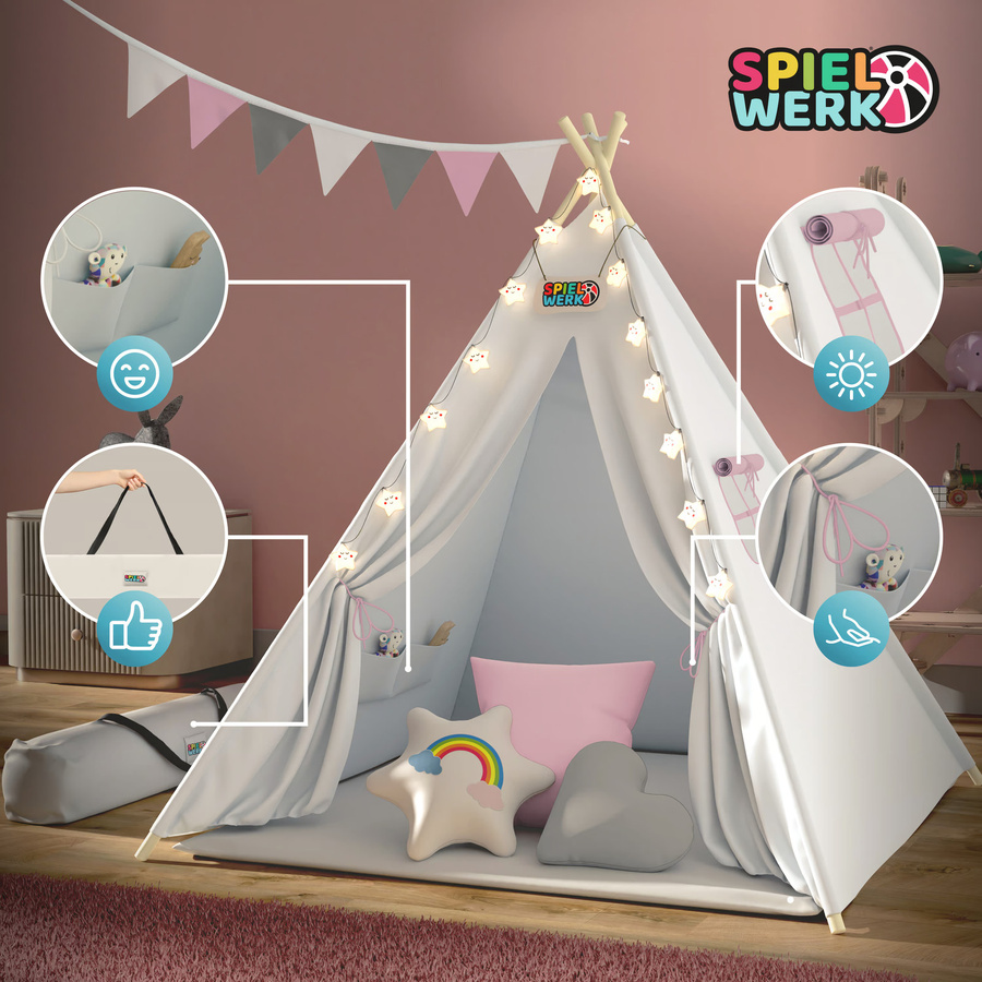 SPIELWERK Tipi Spielzelt in Rosa und Mehrfarbig, B/T/H: 160 x 130 x 130 cm - Bild 2
