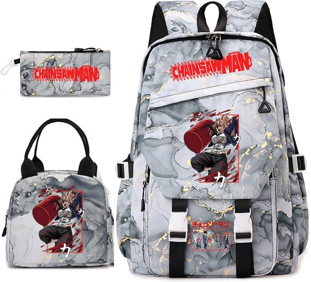 Bandai Kettensägenmann Anime Rucksack Set für Mädchen mit Brotdose und Federmäppchen in Mehrfarbig - Bild 1