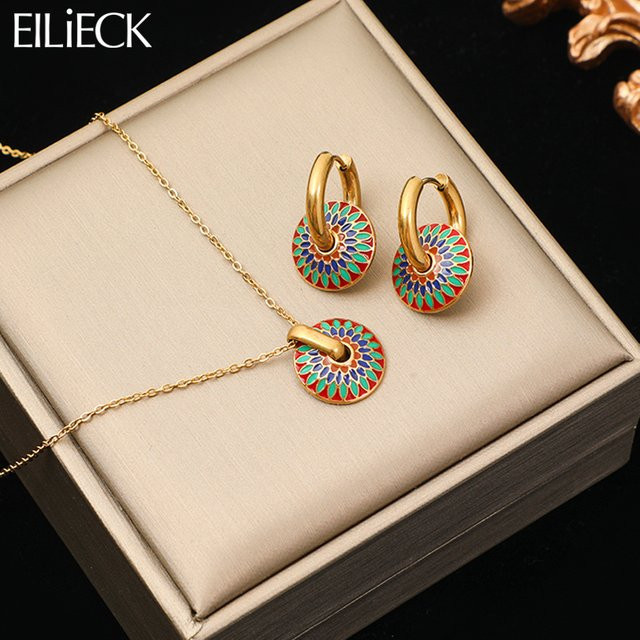 Eilieck Schmuck-Set Halskette und Ohrringe, Edelstahl, Gold, Damen - Bild 1