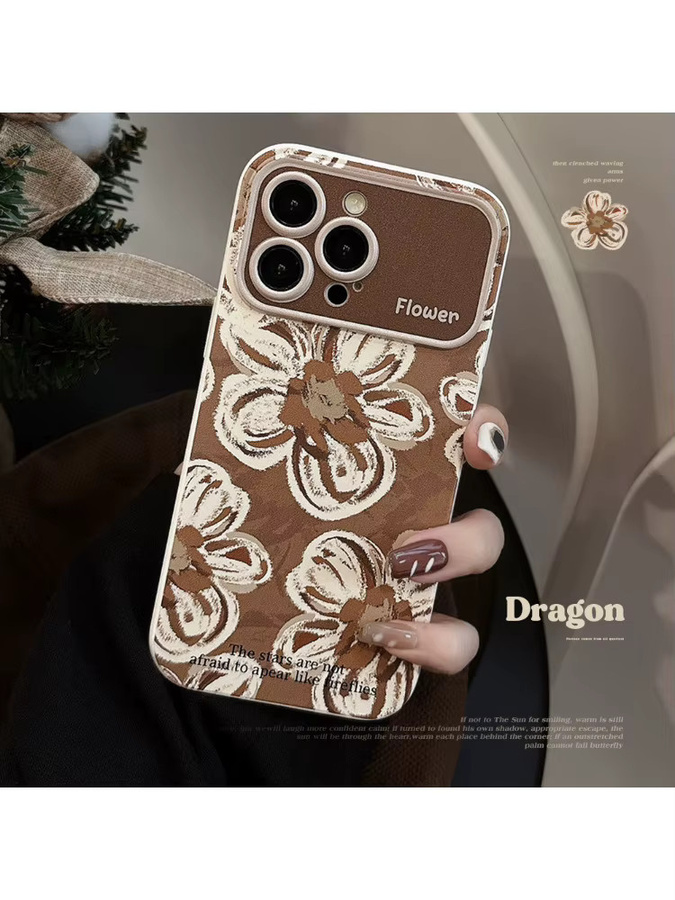 MUQGEW Stoßfeste Handyhülle mit Blumenmuster und großem Fenster für iPhone 11 bis iPhone 16 Pro Max in Braun - Bild 3